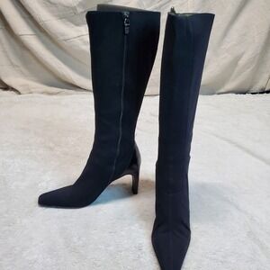 Black Tall Knee High Heel Boot 8 Feminine Classic Sexy Romantic Capsule Luxury‎